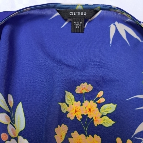 Guess Floral V-Neck Blouse - Blue and Yellow - Picture 5 of 10